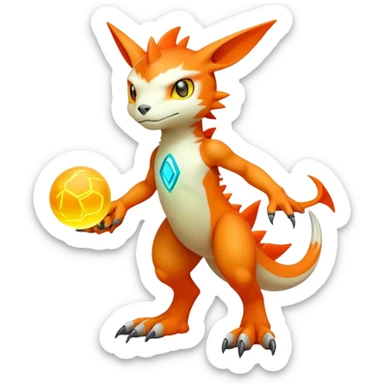Modern lush warm-colored neon-colored Digimon-Fionbri-creature (full body) sticker
