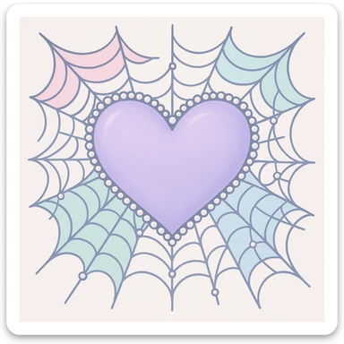 pastel goth heart with pastel spiderwebs and pearls sticker