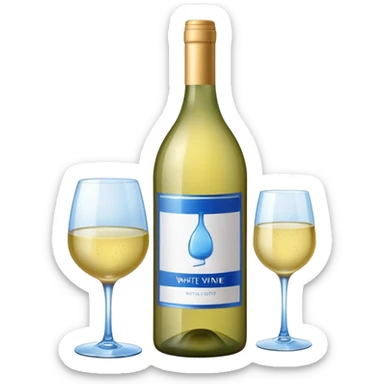 a bottle of white wine with a blue label sticker