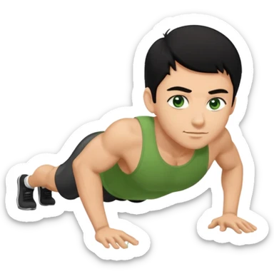 Man with black hair, green eyes doing push ups sticker