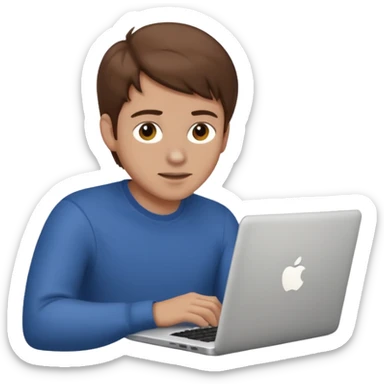 memoji of a man with a laptop in front, apple-style,modern,brown hair light skin ton and natural emotion sticker