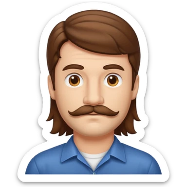 make a mullet man emoji with brown hair and mustache sticker