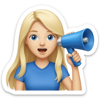  blue eyes blonde girl yelling into megaphone smiling long hair sticker