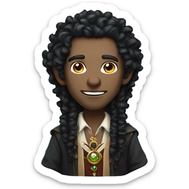 A modern witchdoctor, a male fantasy elf with long black curly hair. sticker