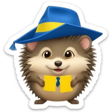 A hedgehog student in a suit in the color of the Ukrainian flag in a square academic cap sticker