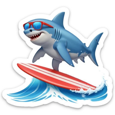 Shark with sunglasses surfing on a wave sticker
