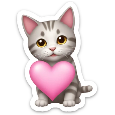 Cat heart love pink star sticker