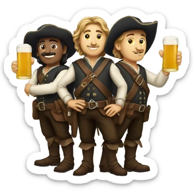 Three musketeers working in finance, all caucasian, having a beer sticker