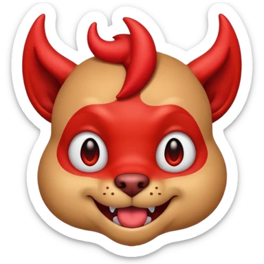 dog emoji with a mischievous, devilish expression, suggestive and playful, small red devil horns, smirking sticker