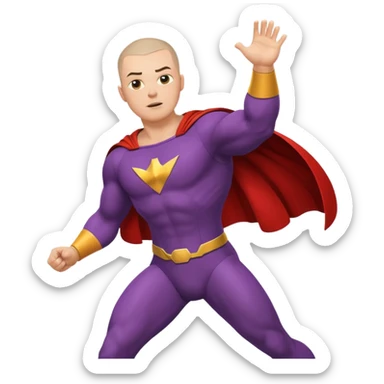 Make a superhero’s filing it’s a human white skin whit buzz cut back hair I need to see the all body in the position of flings  sticker