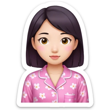 Asian girl wearing pink pajamas  sticker