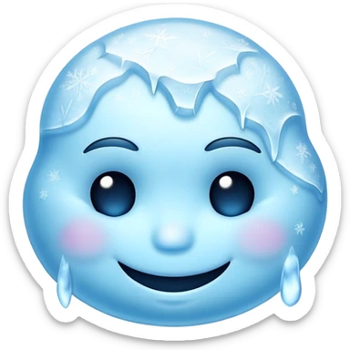 frozen smiley face sleeping, icy blue color, frosty details sticker