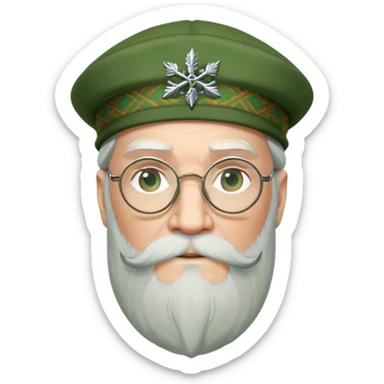 Dumbledore wear green scotland Tam o'shanter cap with decorative patterns, wear glasses, very long beard sticker