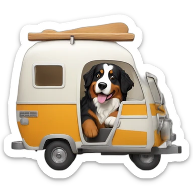 bernese mountain dog driving camper and wood-fire sticker