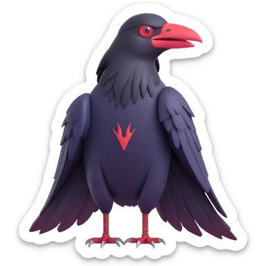 Itachi Uchiha's crow inspired by Naruto, dramatic pose, dark feathers, red eyes, subtle anime style, emoji sticker