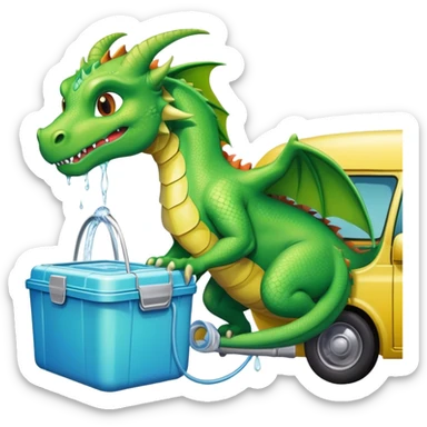 A dragon with the tiffin box washing the car water  wash sticker