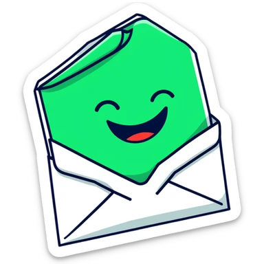 Geometric Maya style smile emoji - receiving a letter, strictly white and deep dark green only, angular sharp lines sticker