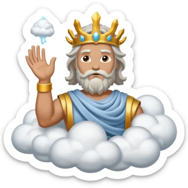Zeus On a cloud holding hail in his right hand and surrounded by a gray sky  sticker