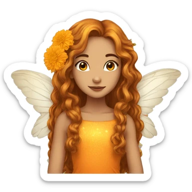 big wings, marigold, Beautiful, fairy, gold, orange, long hair sticker