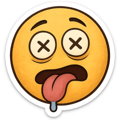 yellow face with crossed eyes, tongue out, drooling, drunk expression, remove background sticker