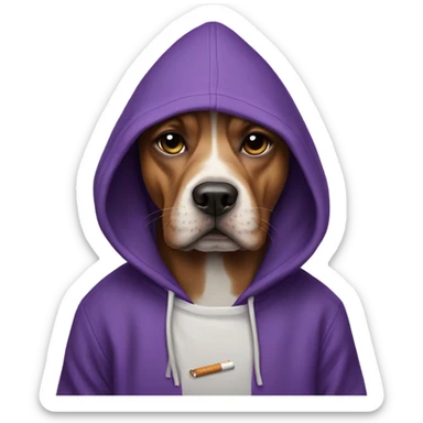Dog wearing a purple hoodie smoking a cigarette sticker
