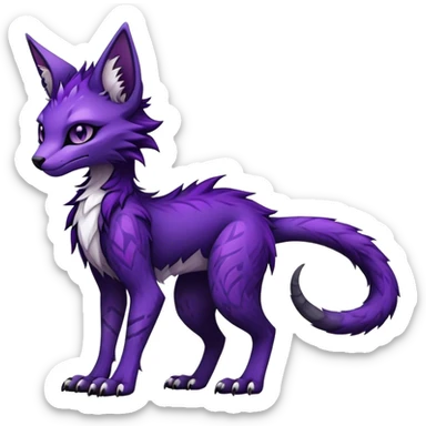 Kawaii dark edgy fantasy feline-vernid-sergal-fursona animal creature with a tufted tail full body with intricate markings.   sticker