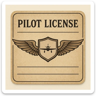 classic aviation theme pilot license design with wings and a badge sticker