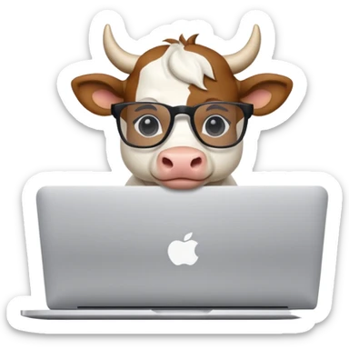 baby white bull in fancy glasses sitting in front of a macbook, working  sticker