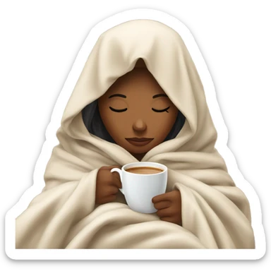 girl inside a blanket sipping coffee eyes closed sticker