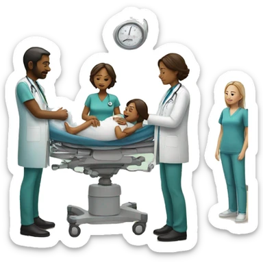 a woman gives birth and doctors stand nearby sticker