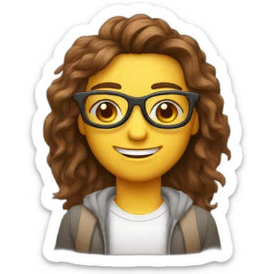 Gars avec les cheveux bruns assez long avec des lunettes de vue sticker