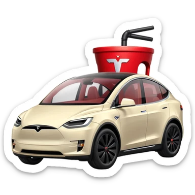 Boba tea in tesla, without a person and with the tesla logo keep the boba tea like that and make it the car and the boba tea how it was and cream boba tea just a little smaller to go on pinterest sticker