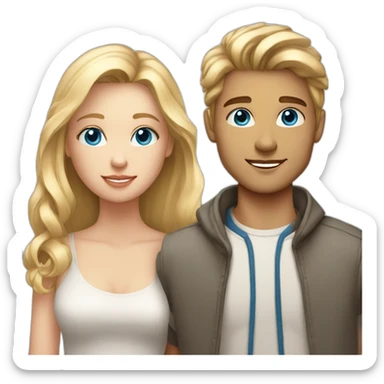 young male with dark blonde hair and blue eyes with his girlfriend with bright long blonde hair and blue eyes sticker