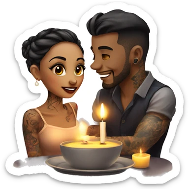 romantic candle light dinner for beautiful tattooed couple sticker