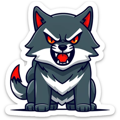 angry snarling black wolf with red eyes sticker
