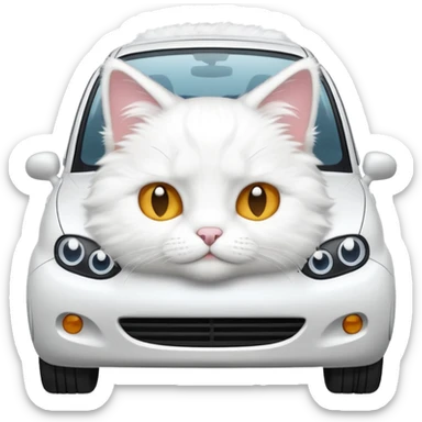 PLease create a small emoji the size of 🚗 featuring a white cat on a white car. sticker
