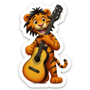 Tigger with a mullet and playing guitar sticker