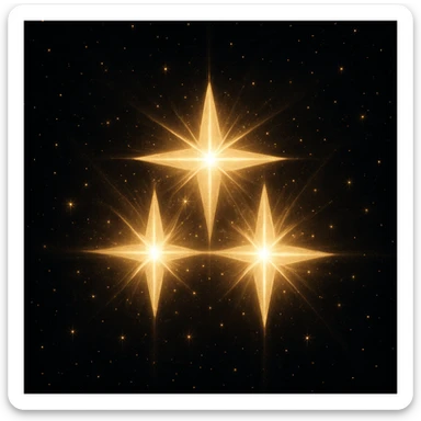 three stars clustered, sparkling with light, sense of grandeur, glowing, radiant sticker