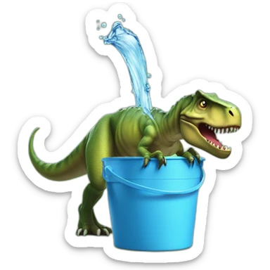 tyrannosaurus rex drinking from a bucket of water sticker