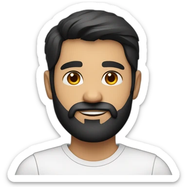 Indian white tan skin man developer in plain white shirt with sleeve up and nice medium length short black hair and medium  black beard close up profile image sticker