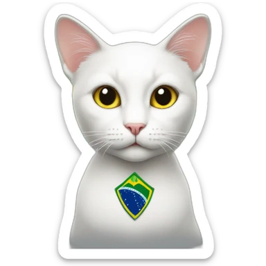 white cat with a Brazilian flag behind sticker