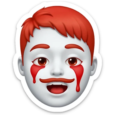 A face showing physical delight and a red face with white paint around its mouth With lots of drool sticker