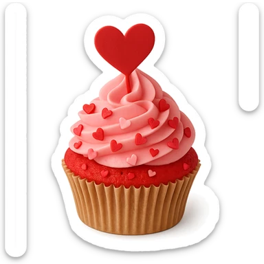 love-themed cupcake with heart topper, no background sticker