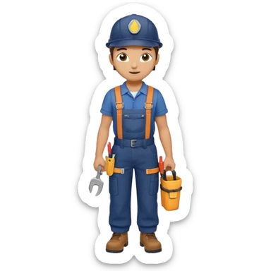 Repairs and Maintenance, Young, wearing navy overalls, a cap and having tool belt, full body sticker