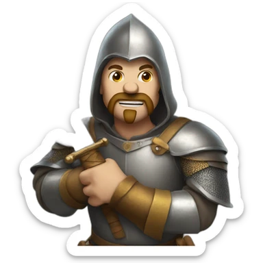 medieval man with a sword coming out of his mouth, looking up sticker