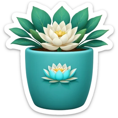 Decorative turquoise planter with a shallow, cylindrical shape and a white lotus flower plant sticker