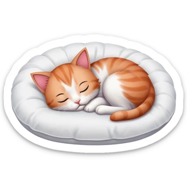 Tired kitten sleeping on a white pillow  sticker