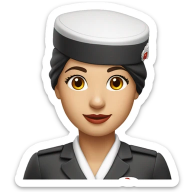 Emirates Airlines Flight Attendant with red cabin crew hat and white scarf sticker