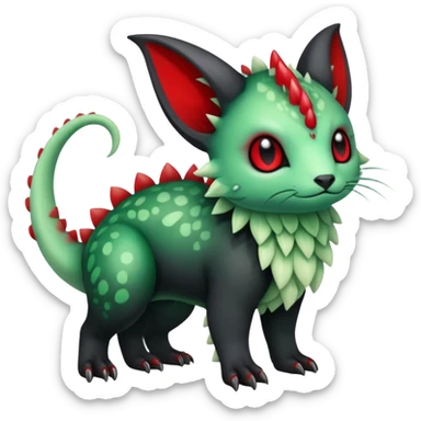 Kawaii Cute Edgy Black Green Red ethereal Fionbri-Vernid-Trico-animal-creature full body sticker