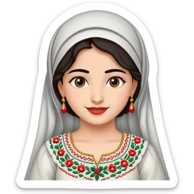 Palestinian girl cheerful wearing traditional embroidered dress, subtle background sticker